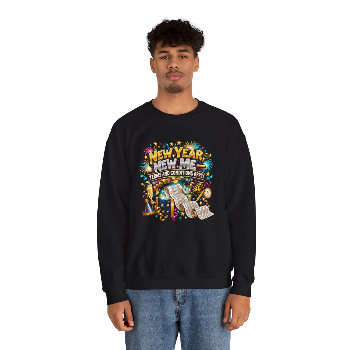 New Year New Me Crewneck Sweatshirt — Funny “Terms and Conditions Apply” Graphic
