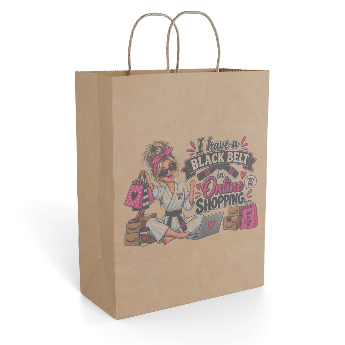 "I Have a Black Belt in Online Shopping" Gift Bag — 10'' x 13", Kraft, Paper | The ClawMark Store