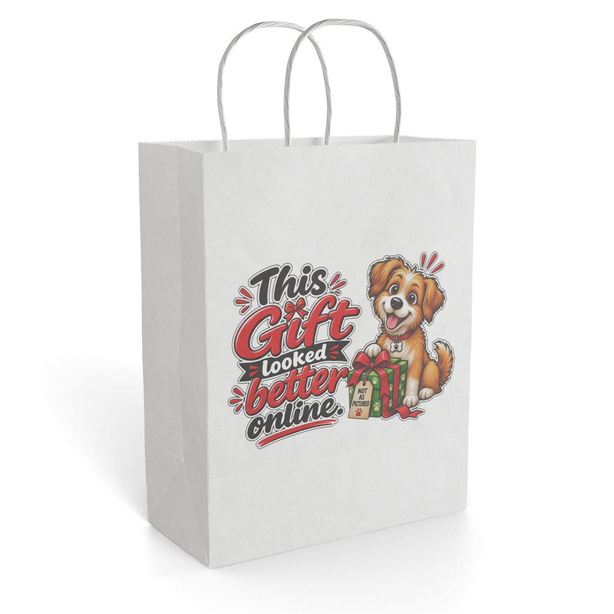 "This Gift Looked Better Online" Gift Bag — 8'' x 10.25", White, Paper | The ClawMark Store