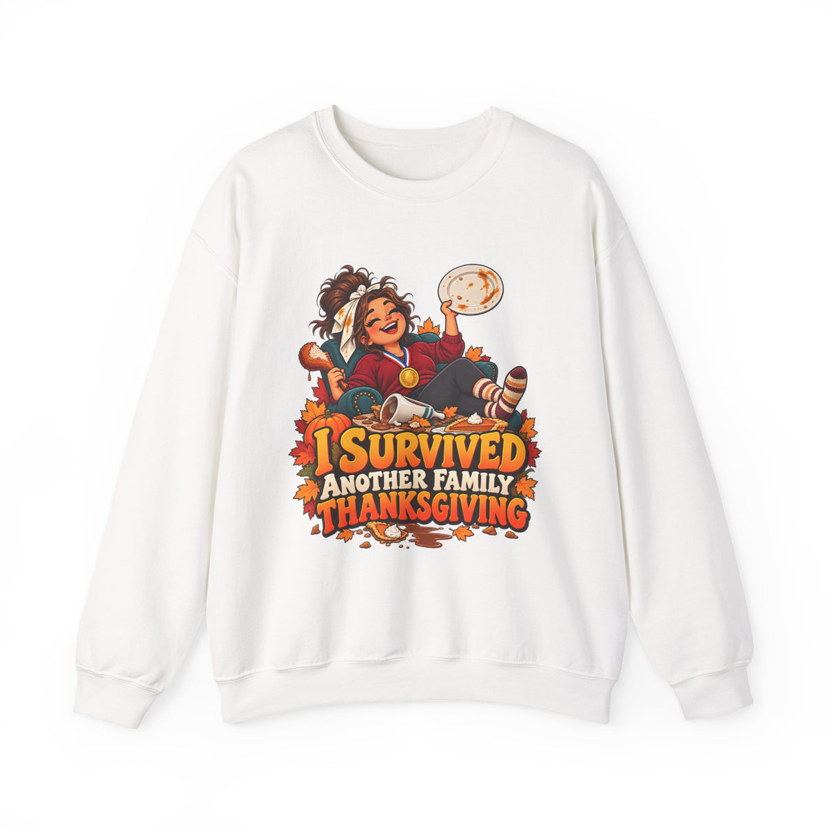 Thanksgiving Sweatshirt — "I Survived Another Family Thanksgiving" Cozy Crewneck