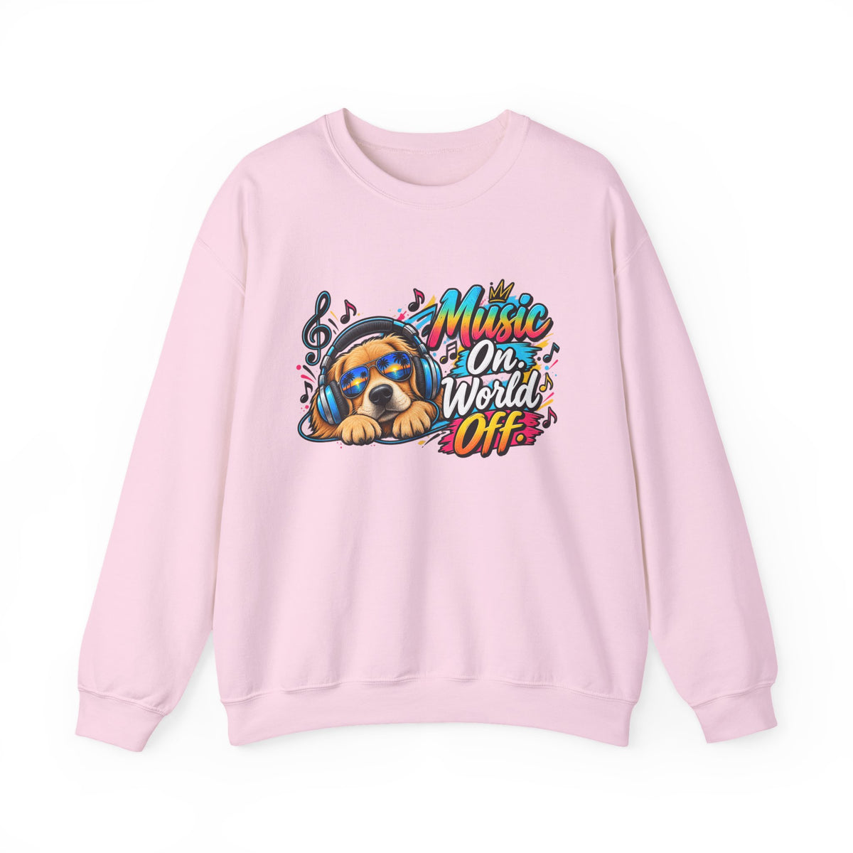 Music On, World Off — Sweatshirt — S, Light Pink | The ClawMark Store
