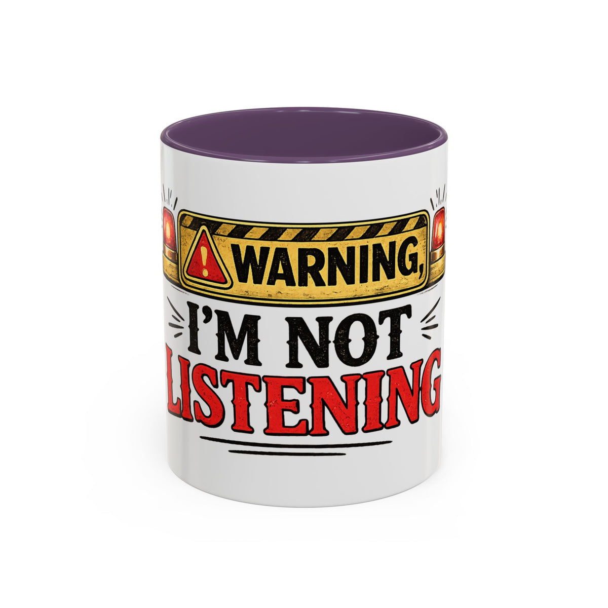 Warning I'm Not Listening — Ceramic Coffee Mug — 11oz, Purple | The ClawMark Store