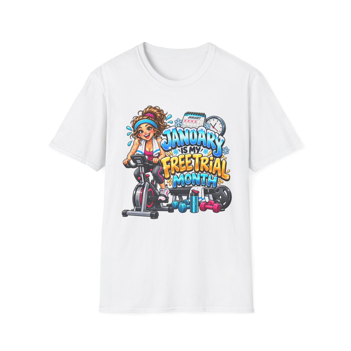 January Is My Free Trial Month T-Shirt — Funny Gym Workout Spin Bike Tee