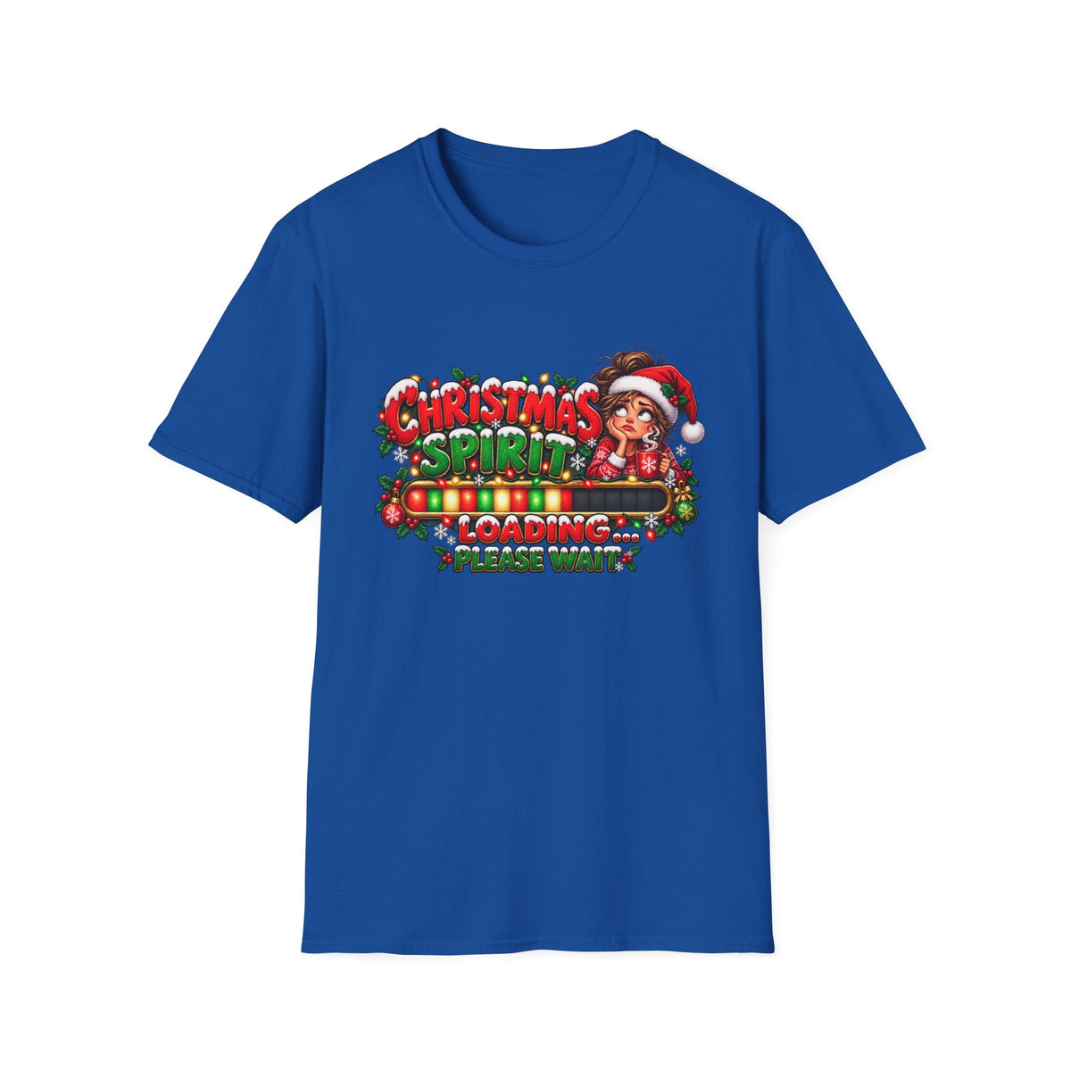 Christmas Spirit Loading T‑Shirt — Cute Santa Progress Bar Holiday Tee