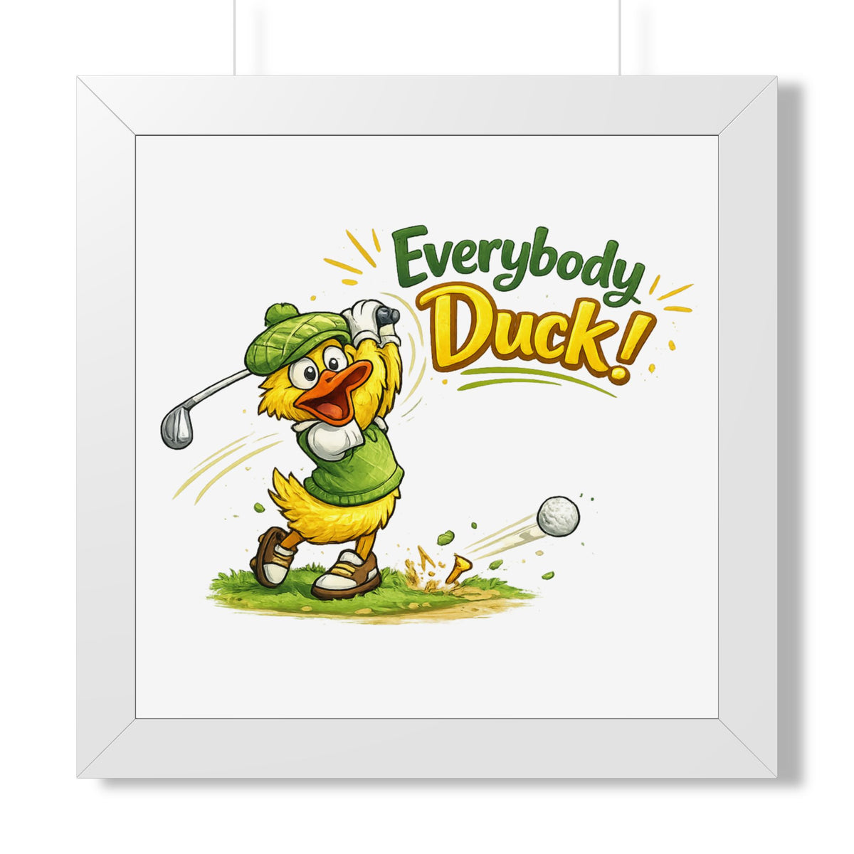 Everybody Duck! Golf Duck Framed Poster — White, 16″ x 16″ | The ClawMark Store