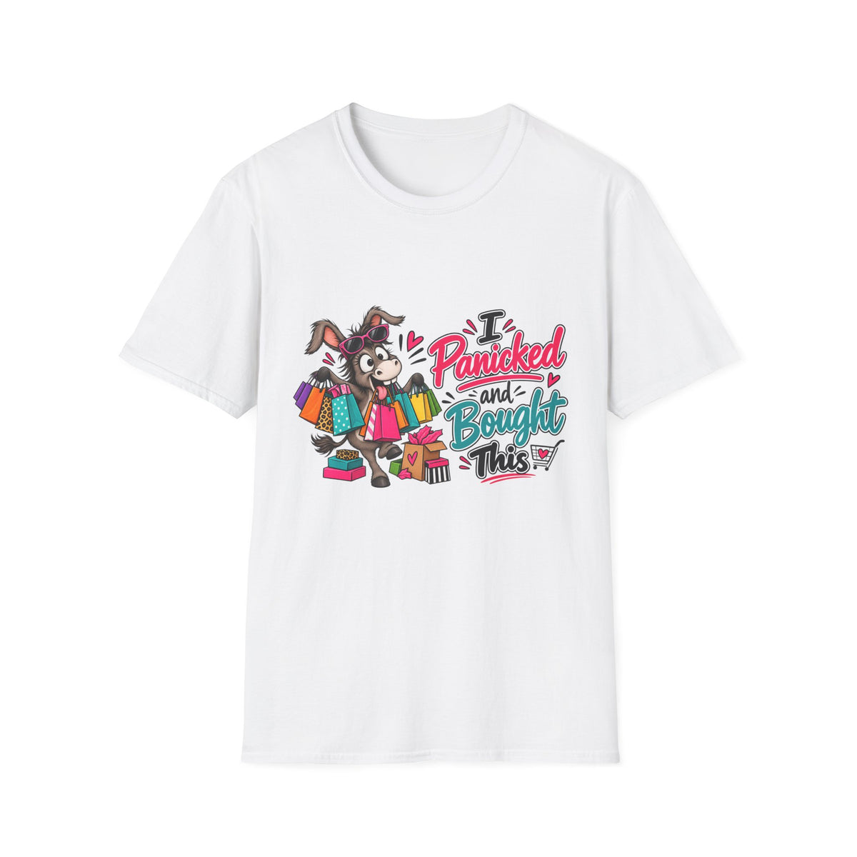 I Panicked and Bought This T-Shirt — Funny Shopping Spree Graphic Tee — S, White | The ClawMark Store