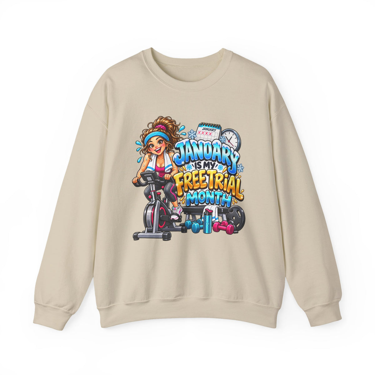 January Is My Free Trial Month Sweatshirt - Cute Spinning Bike Fitness Crewneck