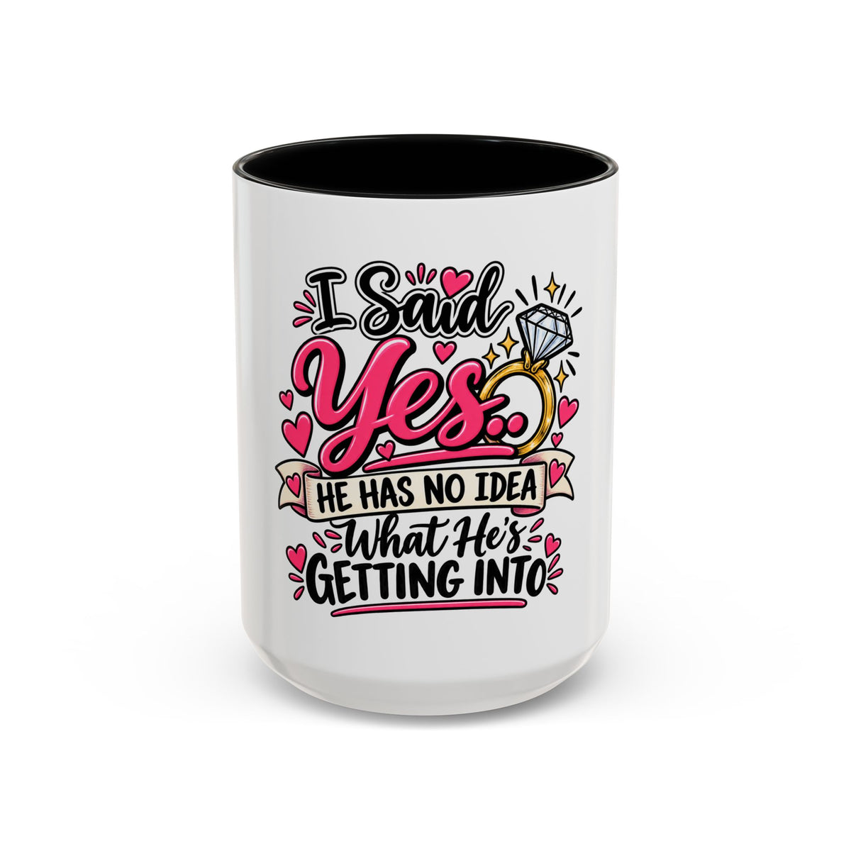 "I Said Yes" Engagement Proposal Mug — Black, 15oz | The ClawMark Store