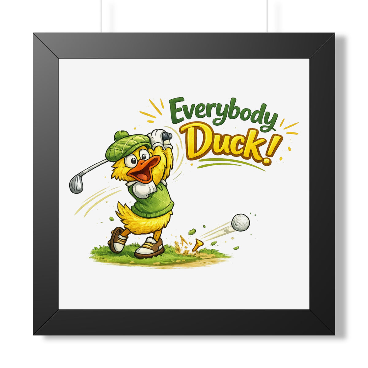 Everybody Duck! Golf Duck Framed Poster — Black, 16″ x 16″ | The ClawMark Store