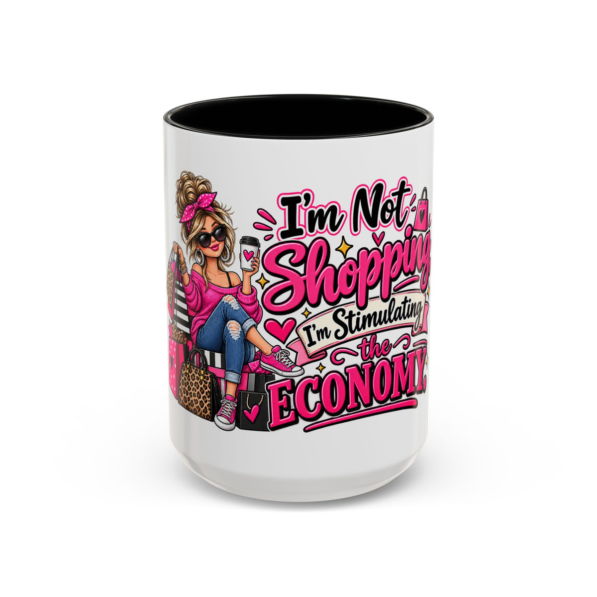 "I'm Not Shopping, I'm Stimulating the Economy" Mug (11oz, 15oz) — Black, 15oz | The ClawMark Store