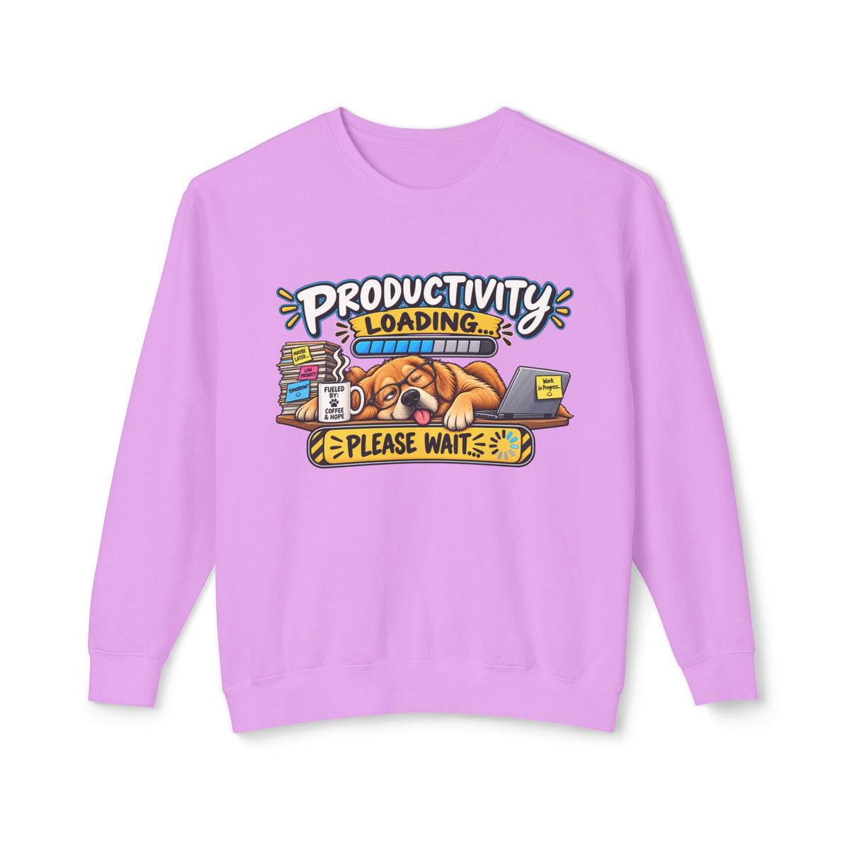"Productivity Loading... Please Wait" Sweatshirt — Neon Violet, S | The ClawMark Store