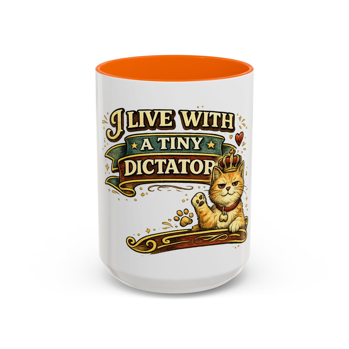 "I Live With A Tiny Dictator" Cat Mug (11oz, 15oz) — Orange, 15oz | The ClawMark Store