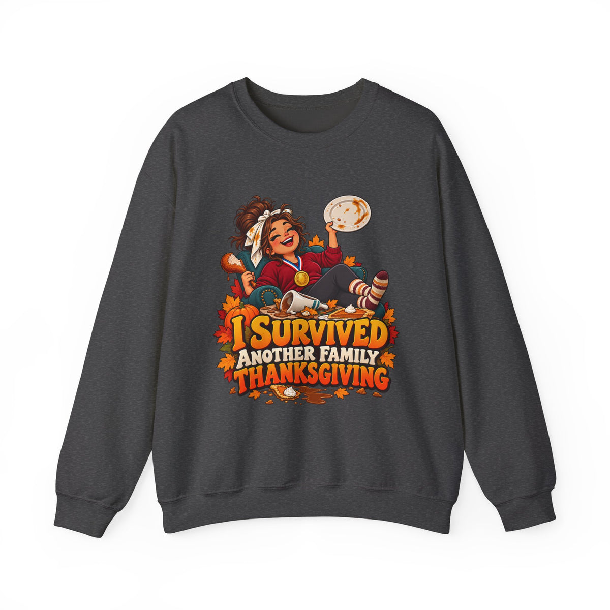 Thanksgiving Sweatshirt — "I Survived Another Family Thanksgiving" Cozy Crewneck