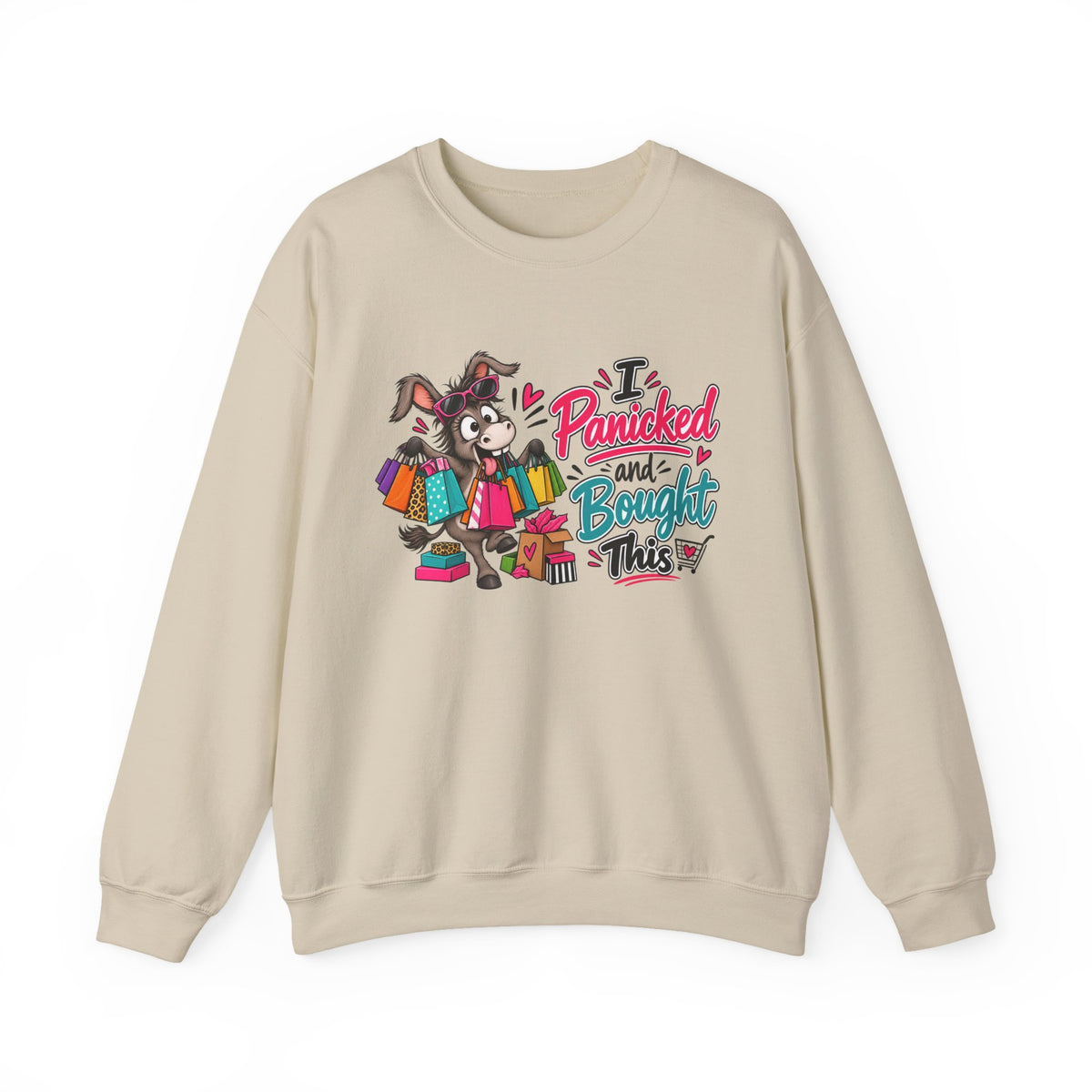 "I Panicked and Bought This" Holiday Sweatshirt — product photo 1 | The ClawMark Store