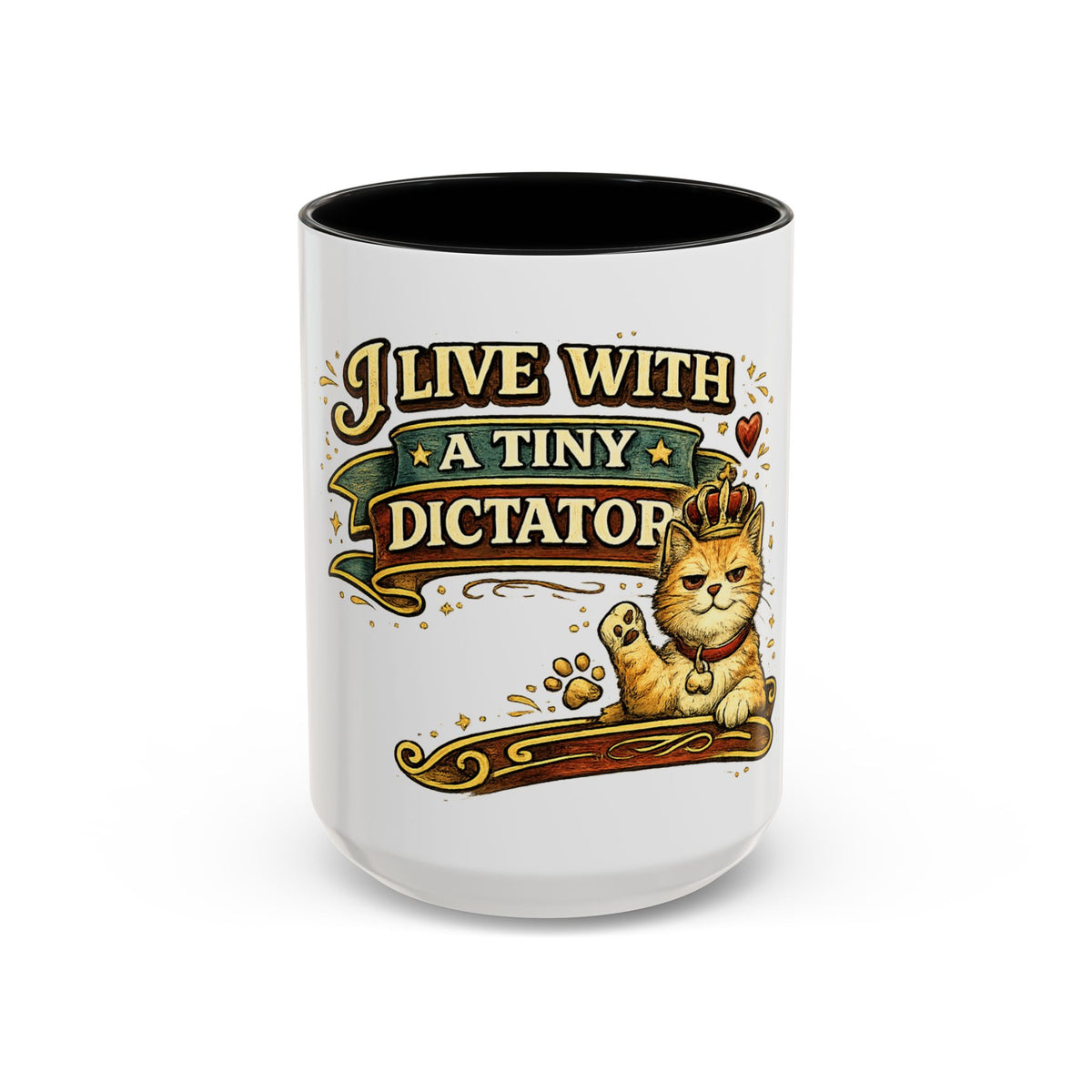 "I Live With A Tiny Dictator" Cat Mug (11oz, 15oz) — Black, 15oz | The ClawMark Store