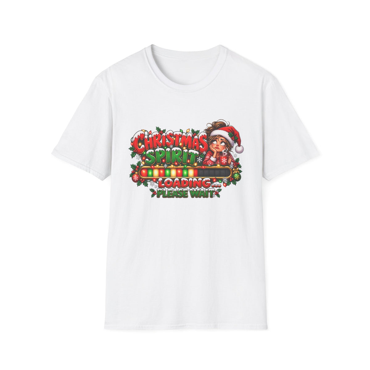 Christmas Spirit Loading T‑Shirt — Cute Santa Progress Bar Holiday Tee