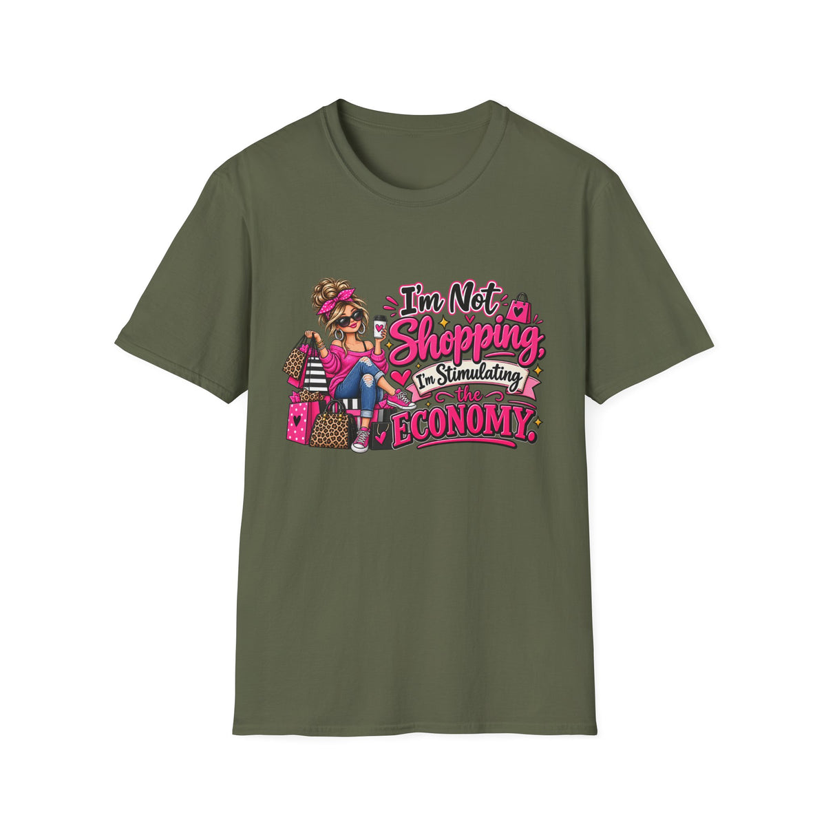 I'm Not Shopping, I'm Stimulating the Economy — T-Shirt — S, Military Green | The ClawMark Store