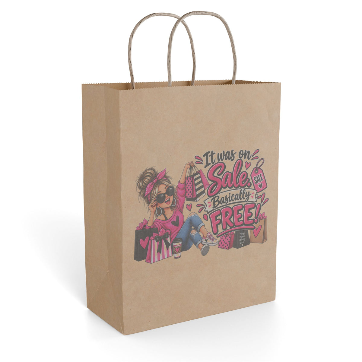 "It Was On Sale Basically Free" — Paper Gift Bag — 8'' x 10.25", Kraft, Paper | The ClawMark Store