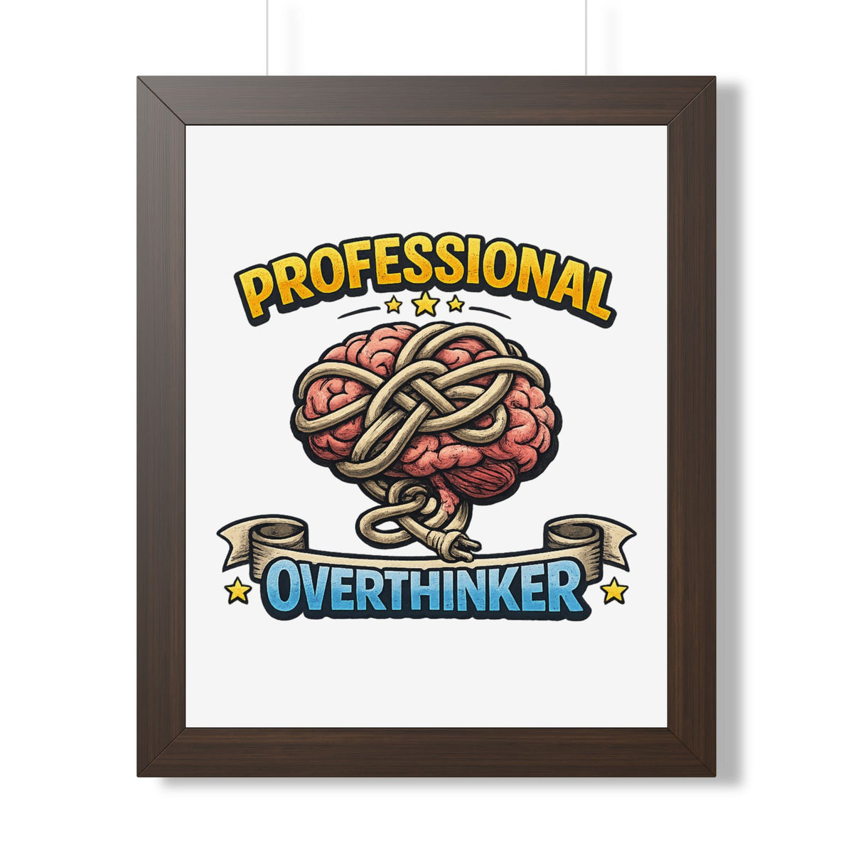 Professional Overthinker Framed Poster — Funny Brain Art Print — Walnut, 16″ x 20″ | The ClawMark Store
