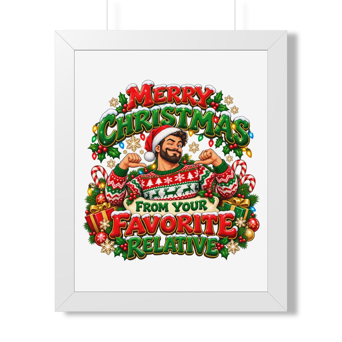 Merry Christmas Framed Poster – “From Your Favorite Relative” Holiday Wall Art - Man