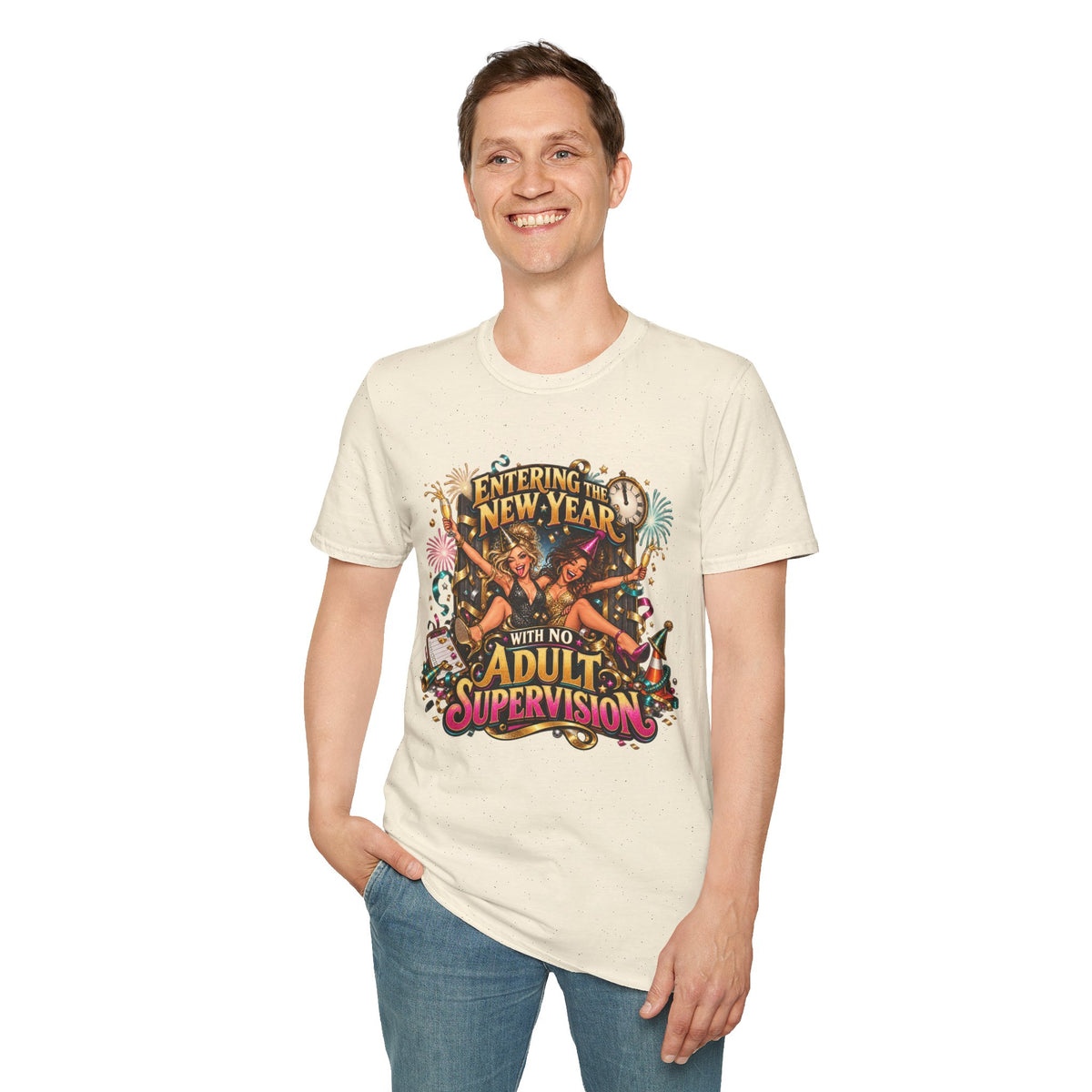 New Year Party T-Shirt — "Entering the New Year With No Adult Supervision" Graphic Tee