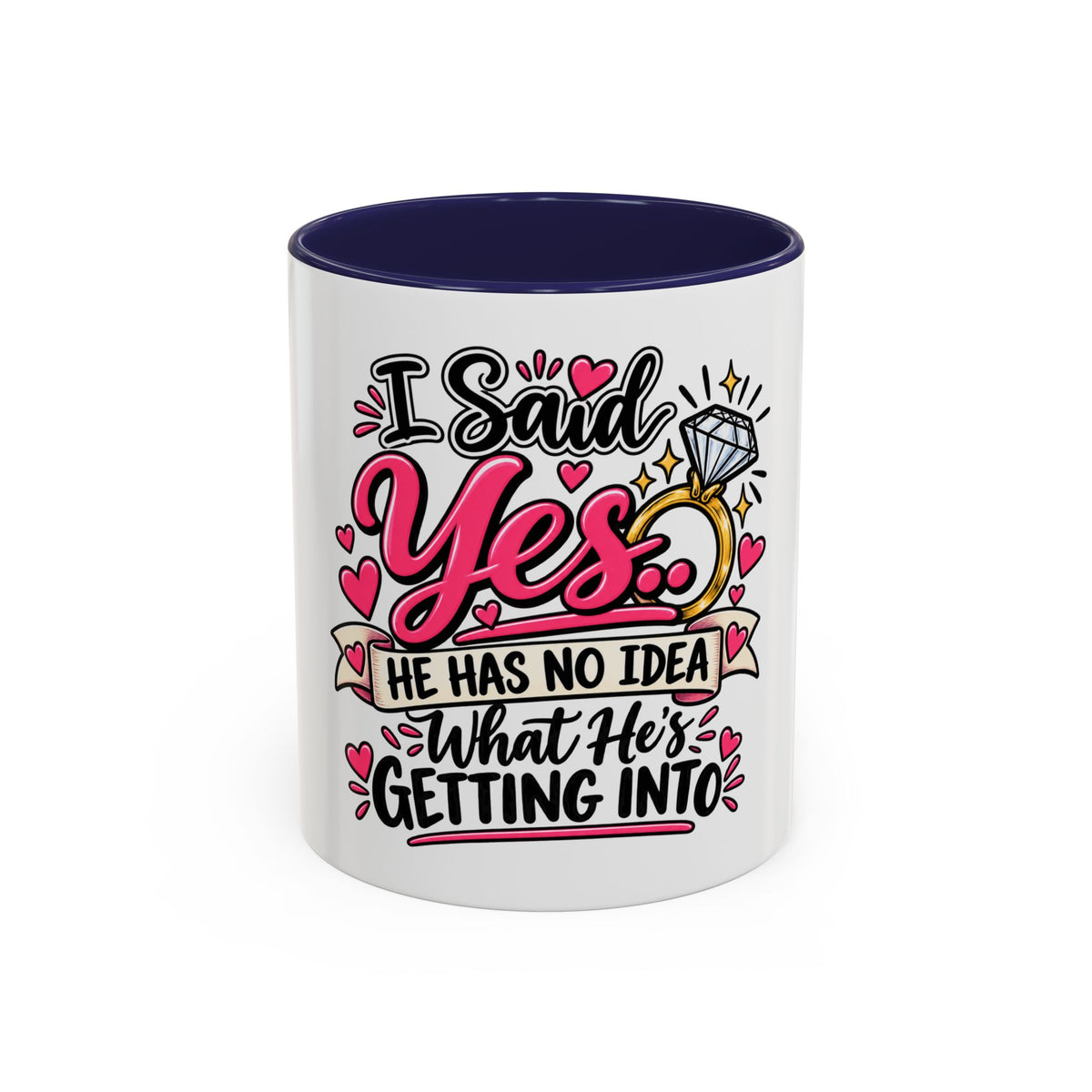 "I Said Yes" Engagement Proposal Mug — Navy, 11oz | The ClawMark Store