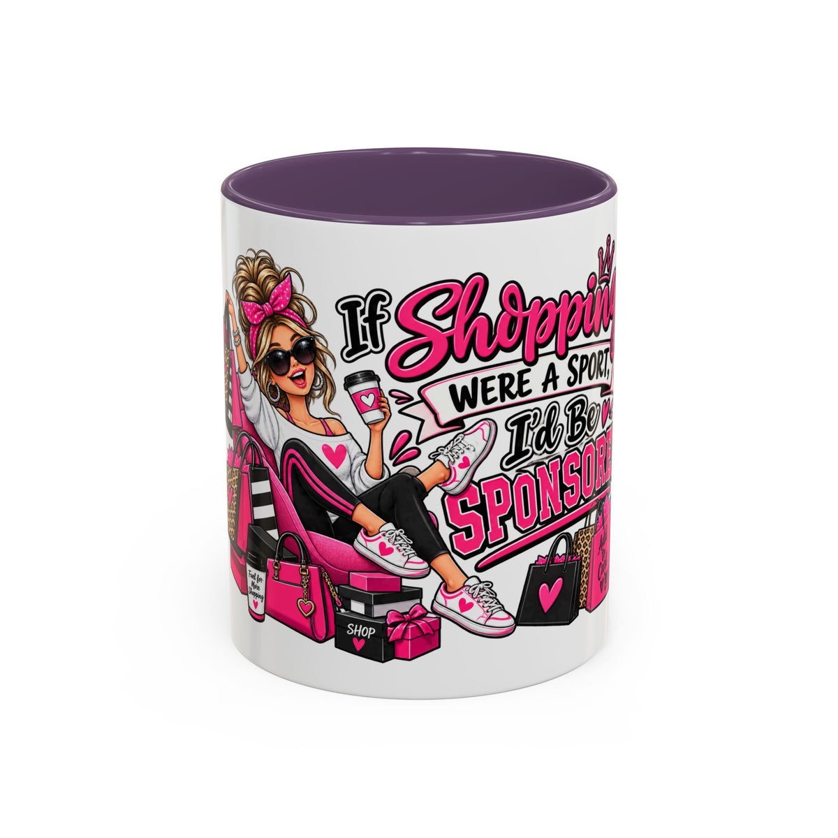 "If Shopping Were a Sport I'd Be Sponsored" Accent Mug — Purple, 11oz | The ClawMark Store