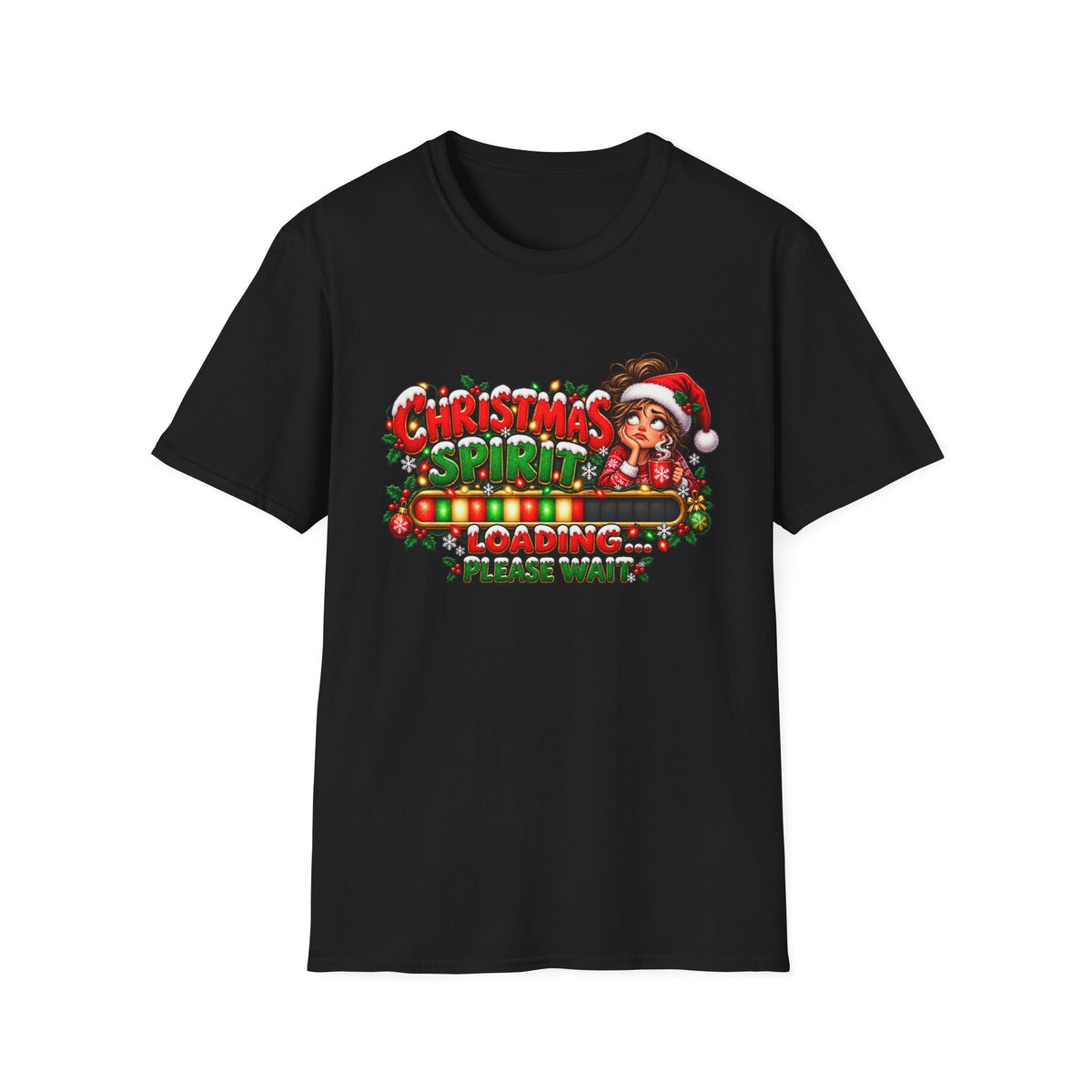 Christmas Spirit Loading T‑Shirt — Cute Santa Progress Bar Holiday Tee