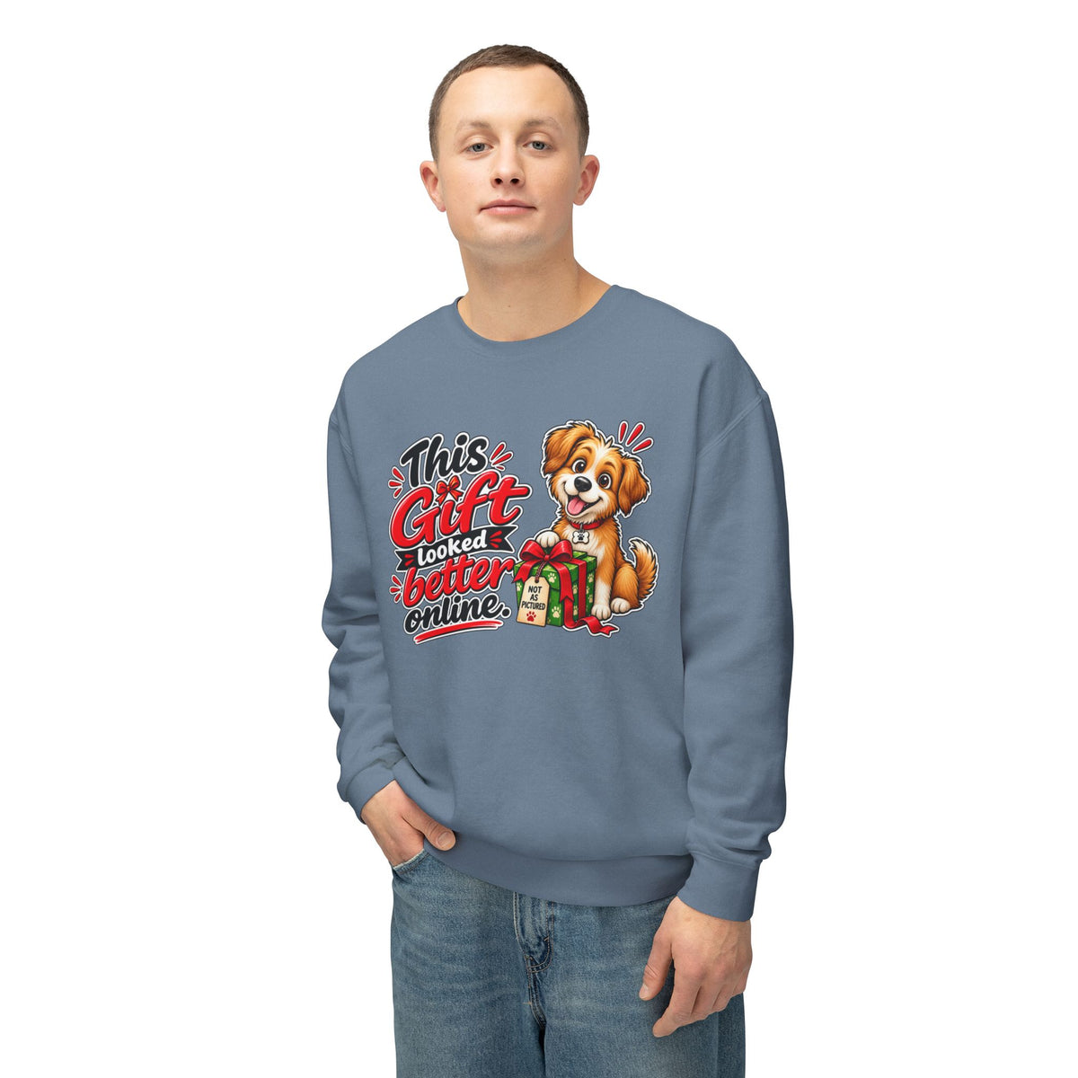 "This Gift Looked Better Online" Christmas Dog Sweatshirt — product photo 3 | The ClawMark Store