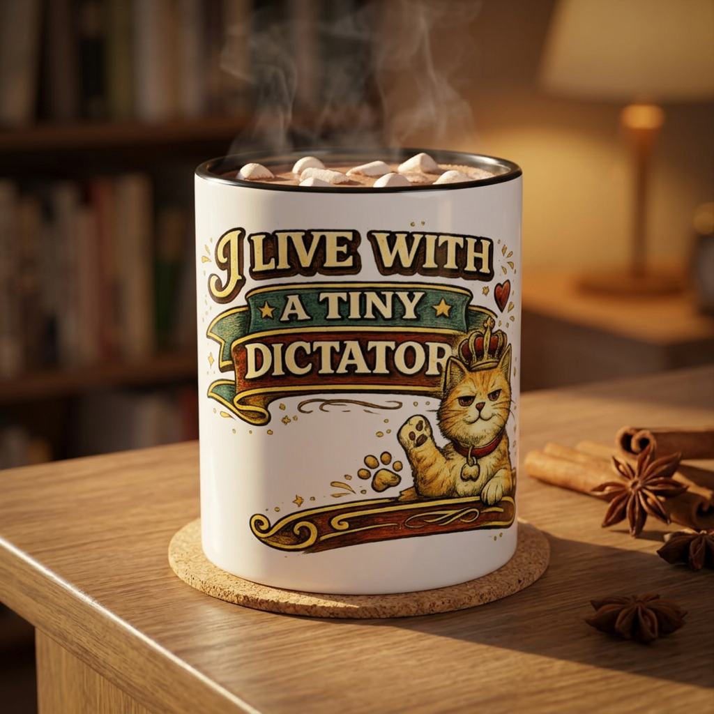 "I Live With A Tiny Dictator" Cat Mug (11oz, 15oz) — Black, 11oz | The ClawMark Store
