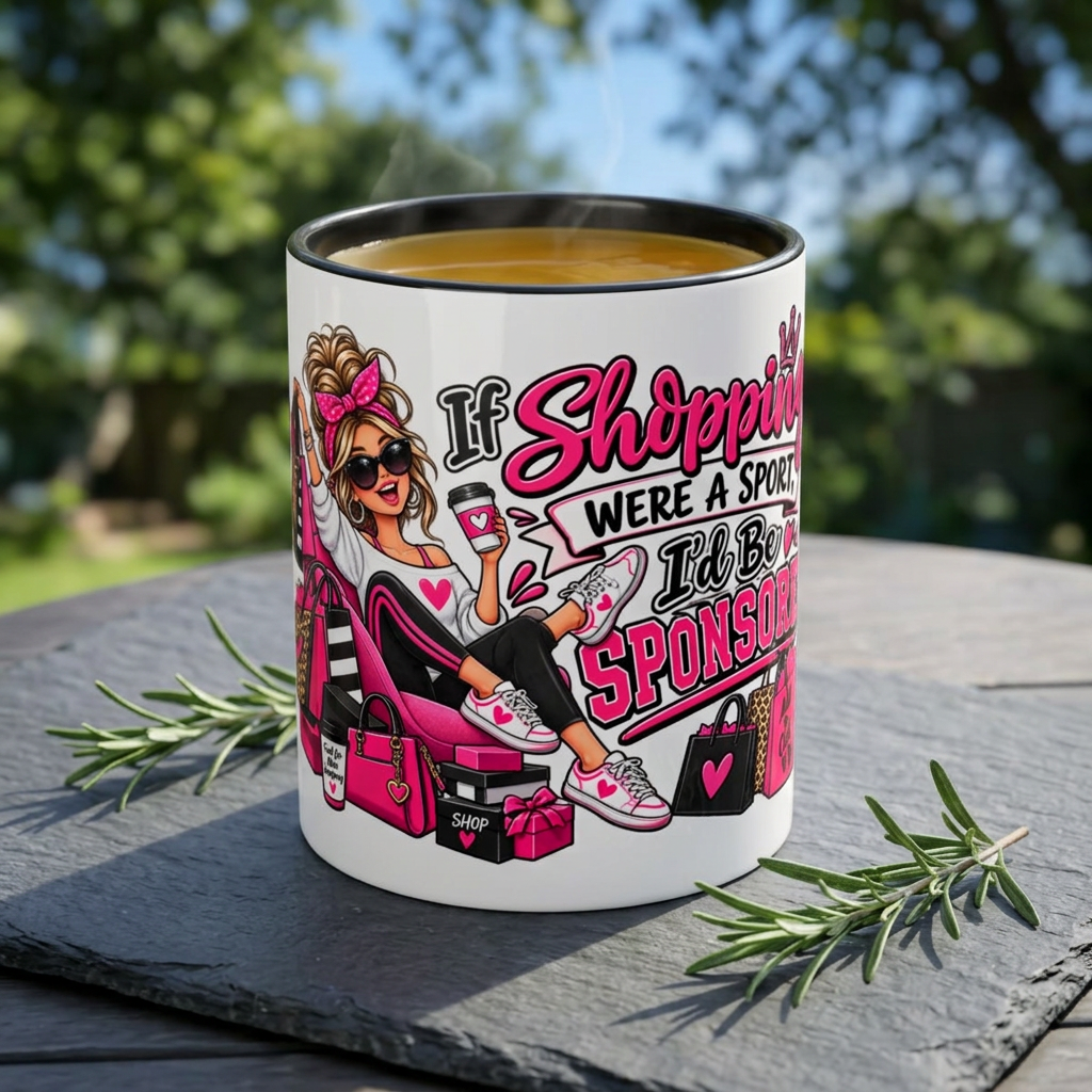 "If Shopping Were a Sport I'd Be Sponsored" Accent Mug — Black, 11oz | The ClawMark Store