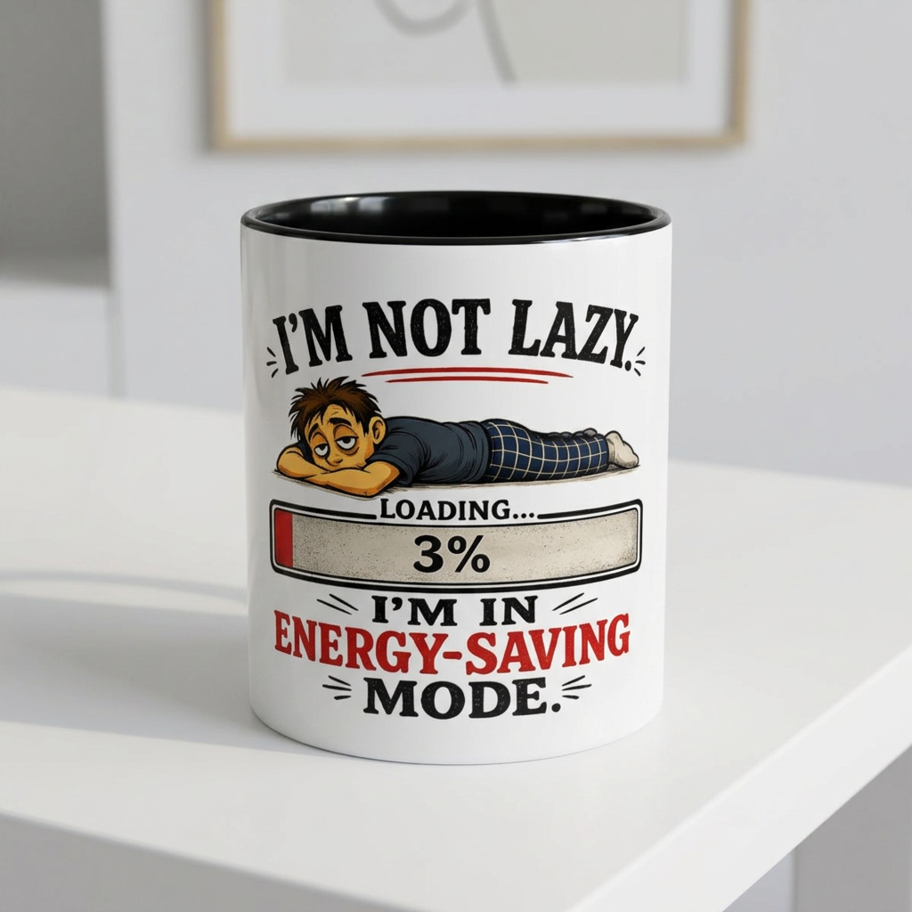 "I'm Not Lazy, I'm in Energy-Saving Mode" Accent Mug — Black, 11oz | The ClawMark Store