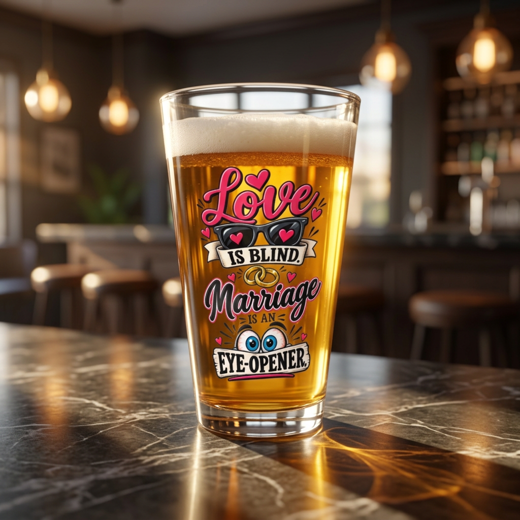 "Love is Blind, Marriage is an Eye-Opener" Cocktail Glass (16oz) — 16oz | The ClawMark Store