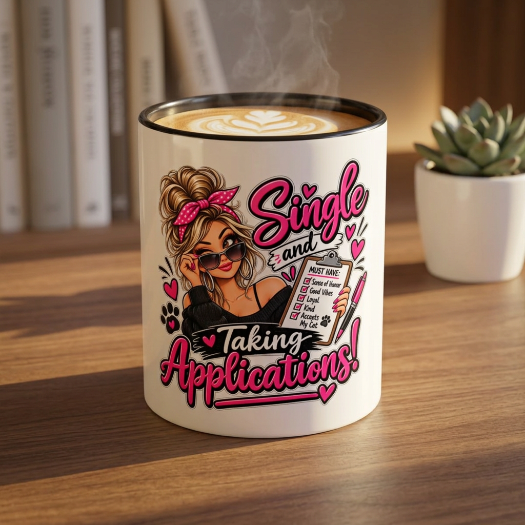 Single and Taking Applications — Coffee Mug (11oz, 15oz) — Black, 11oz | The ClawMark Store