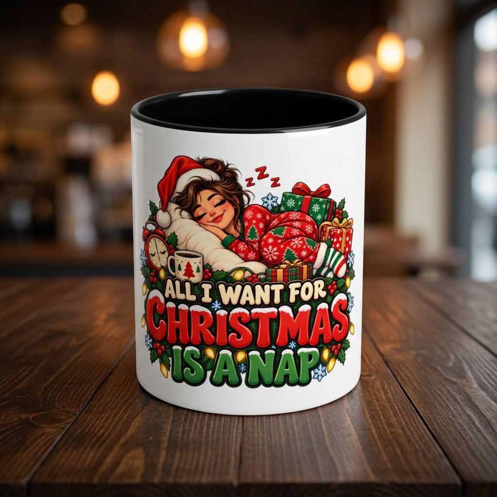 Christmas Coffee Mug — "All I Want For Christmas Is A Nap" Holiday Accent Mug (11/15oz)