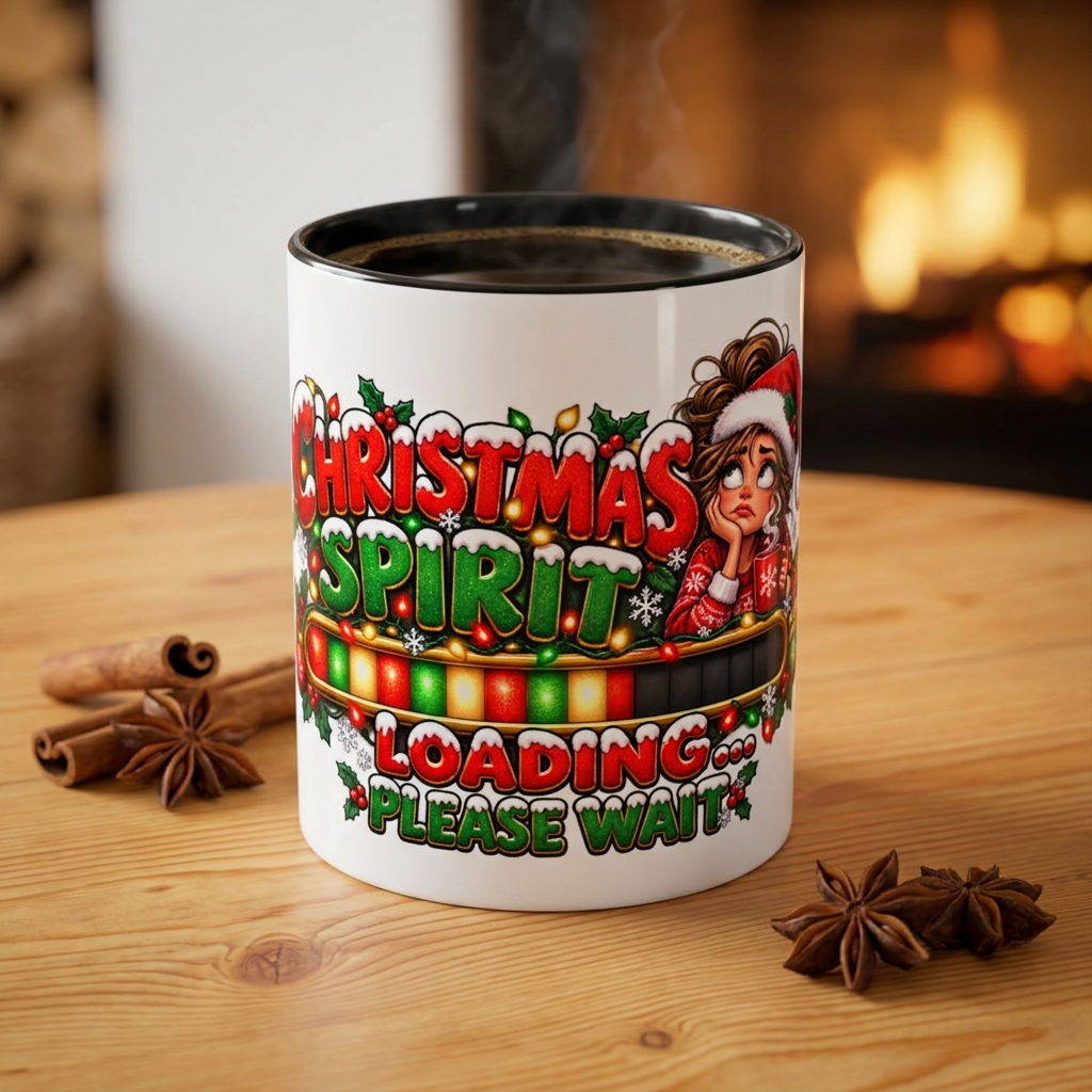 Christmas Spirit Loading Coffee Mug — Funny Holiday Accent Mug (11/15oz)