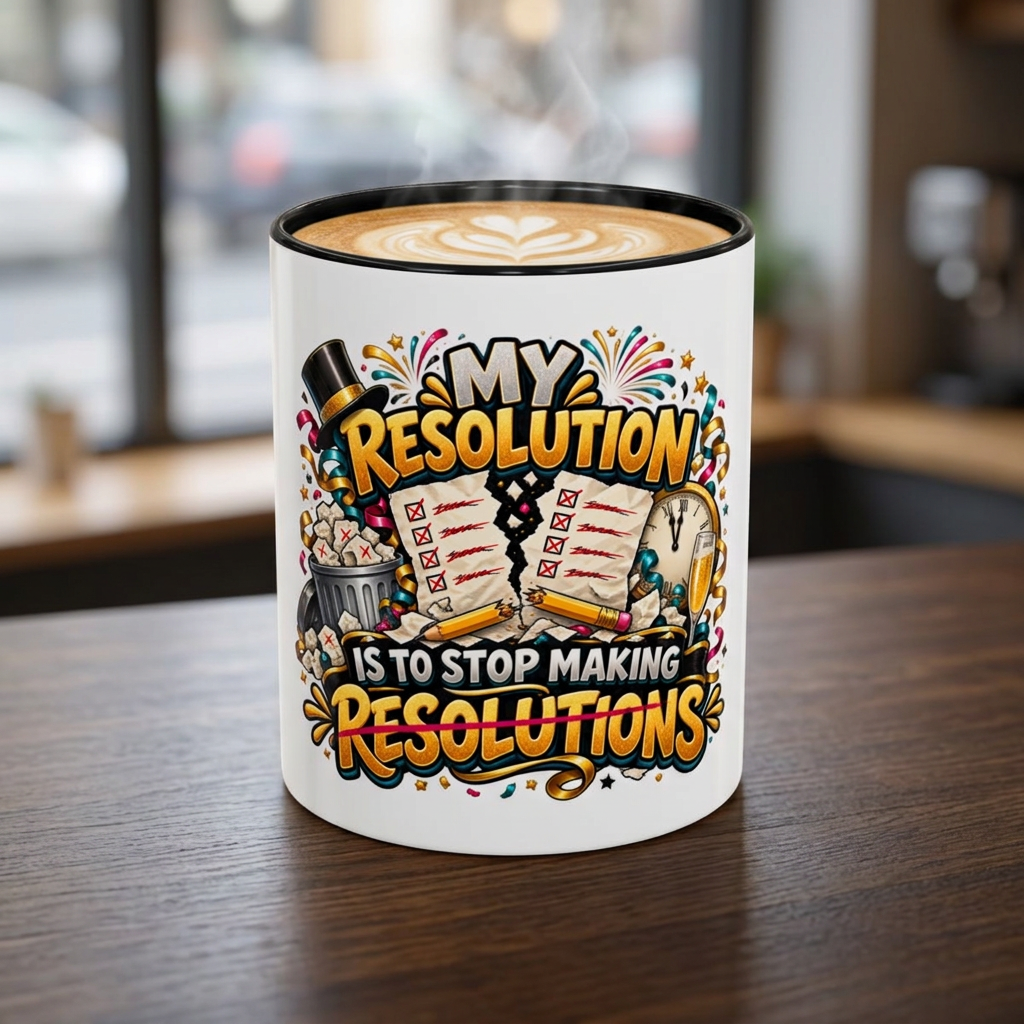 Funny New Year Coffee Mug — “My Resolution Is To Stop Making Resolutions” Accent Mug