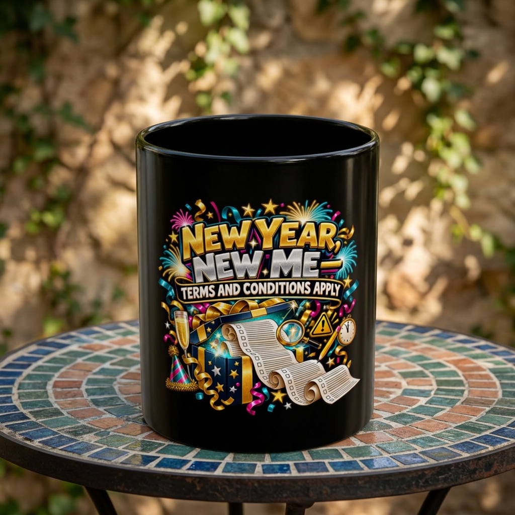 New Year, New Me Mug — Funny 'Terms and Conditions Apply' Coffee Cup