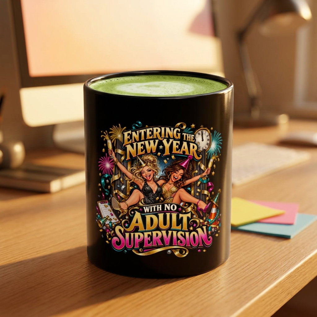 New Year Mug - "Entering the New Year with No Adult Supervision" Funny Party Coffee Cup