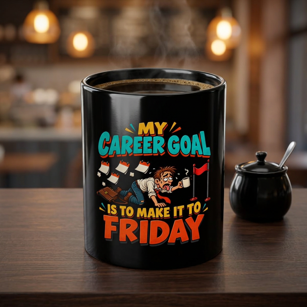 Coffee Mug – “My Career Goal Is To Make It To Friday” Funny Office Humor Gift (Black, 11oz/15oz)