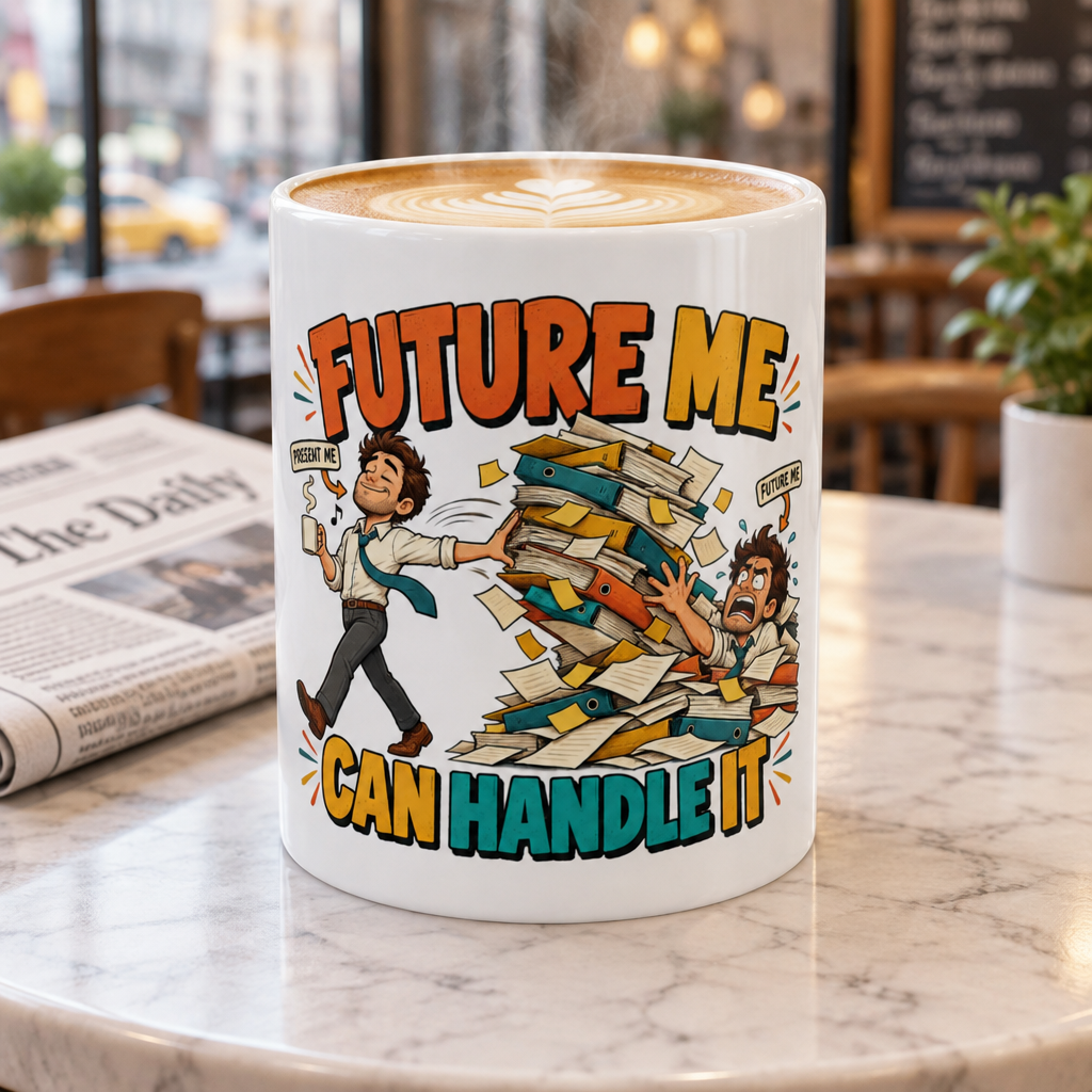 Future Me Can Handle It Ceramic Mug — Funny Procrastination Coffee Cup