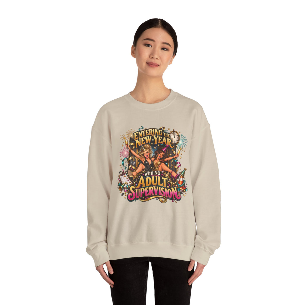 New Year 'No Adult Supervision' Crewneck Sweatshirt — Funny Party Graphic Sweatshirt