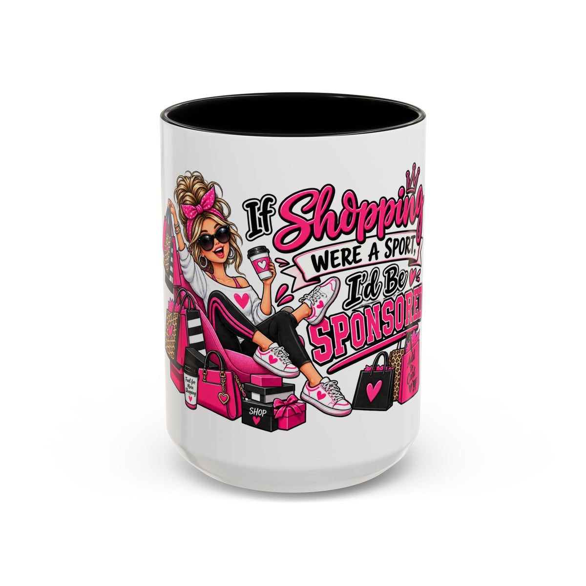 "If Shopping Were a Sport I'd Be Sponsored" Accent Mug — Black, 15oz | The ClawMark Store