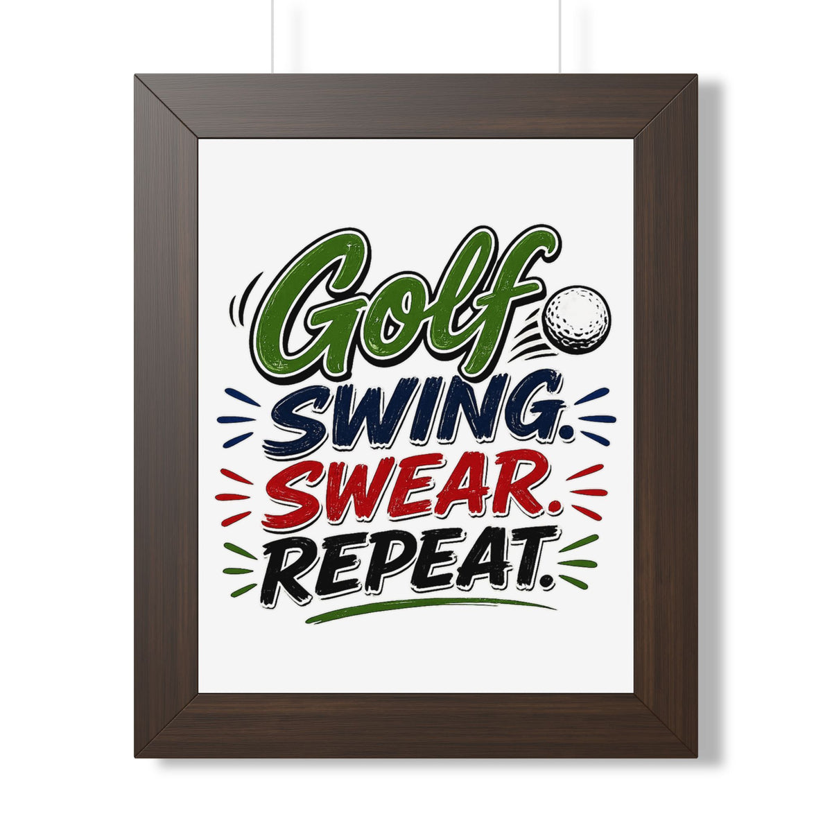 Golf Swing, Swear, Repeat Framed Poster — Walnut, 11" x 14" | The ClawMark Store
