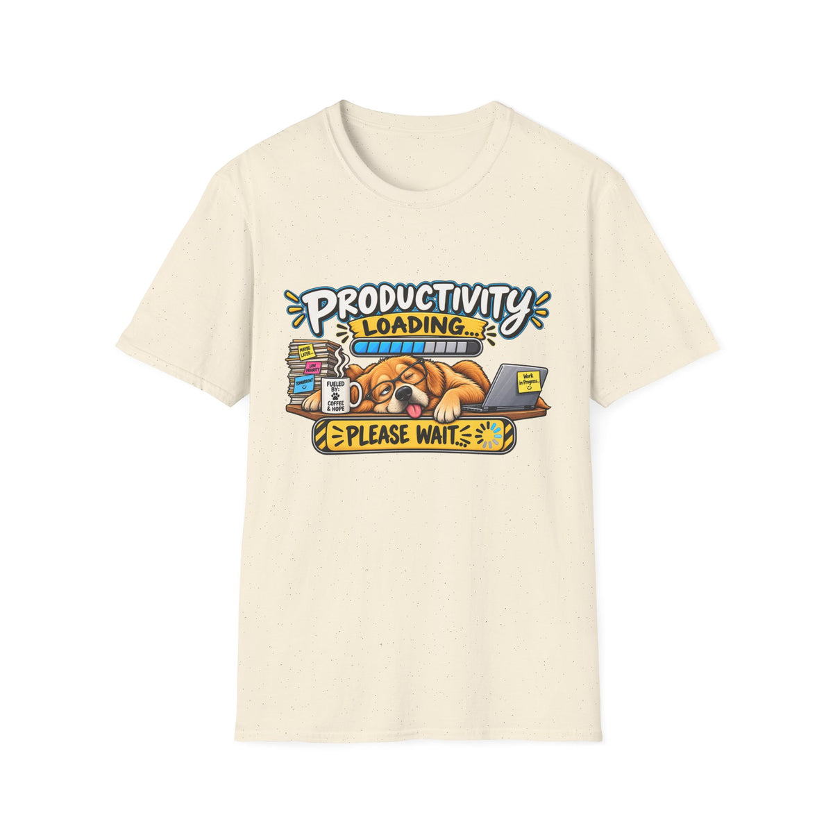 Productivity Loading T-Shirt — Cute Sleepy Dog Graphic Tee — S, Natural | The ClawMark Store