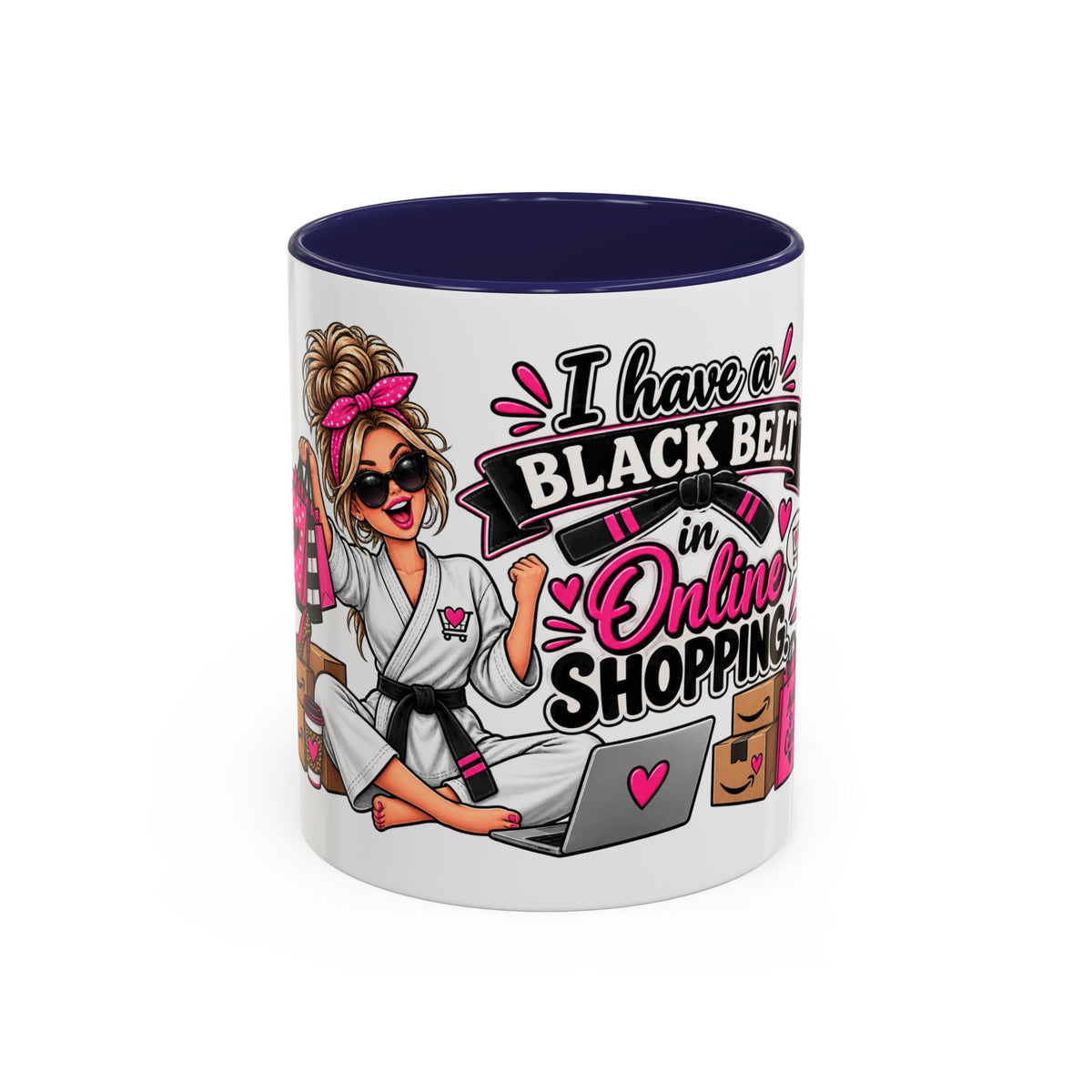 "I Have a Black Belt in Online Shopping" Accent Mug — 11oz, Navy | The ClawMark Store