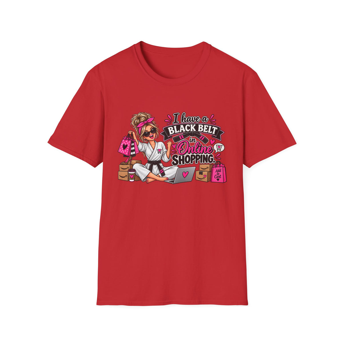"I Have a Black Belt in Online Shopping" T-Shirt — S, Red | The ClawMark Store