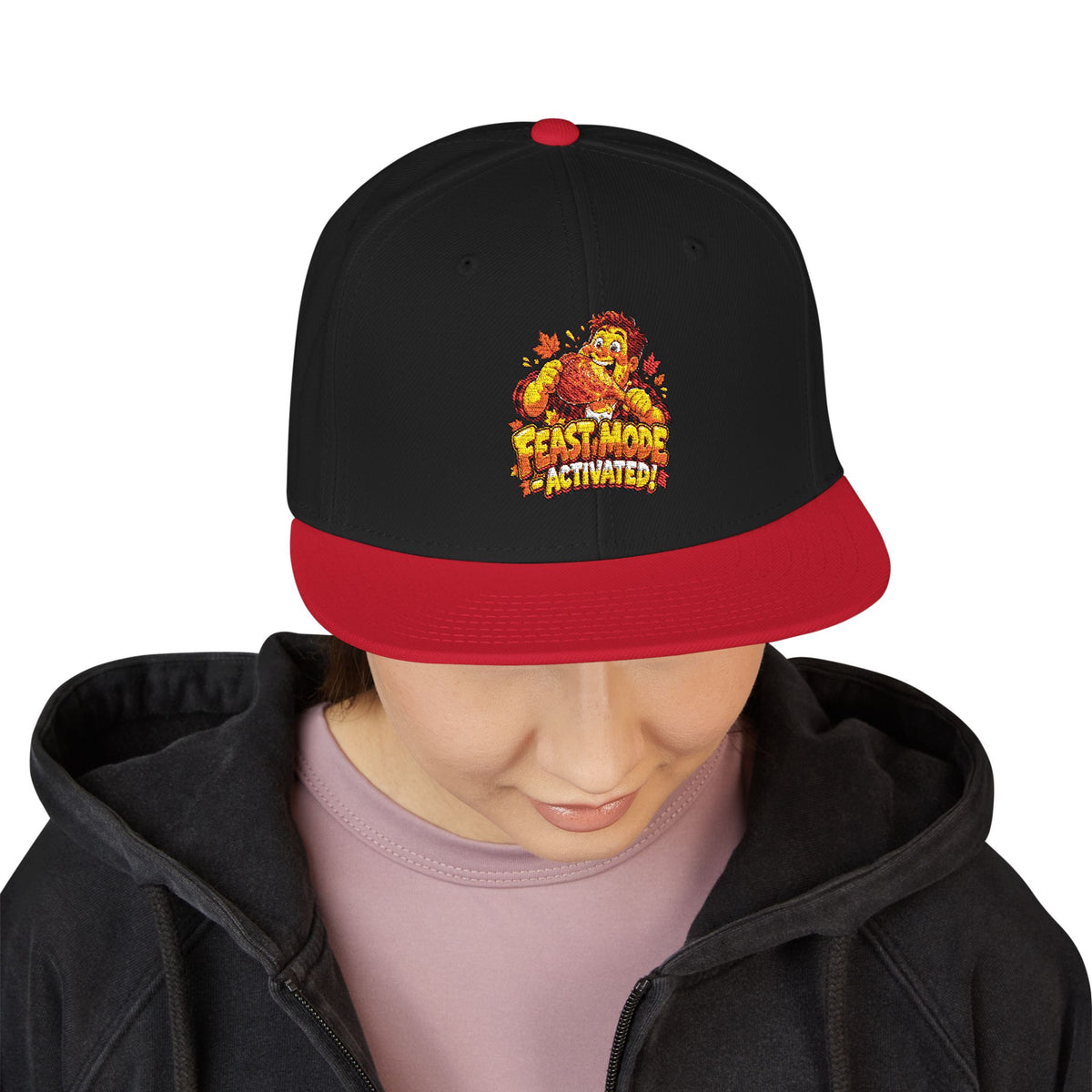 Embroidered Flame Crown Snapback Hat — Streetwear Trucker Cap