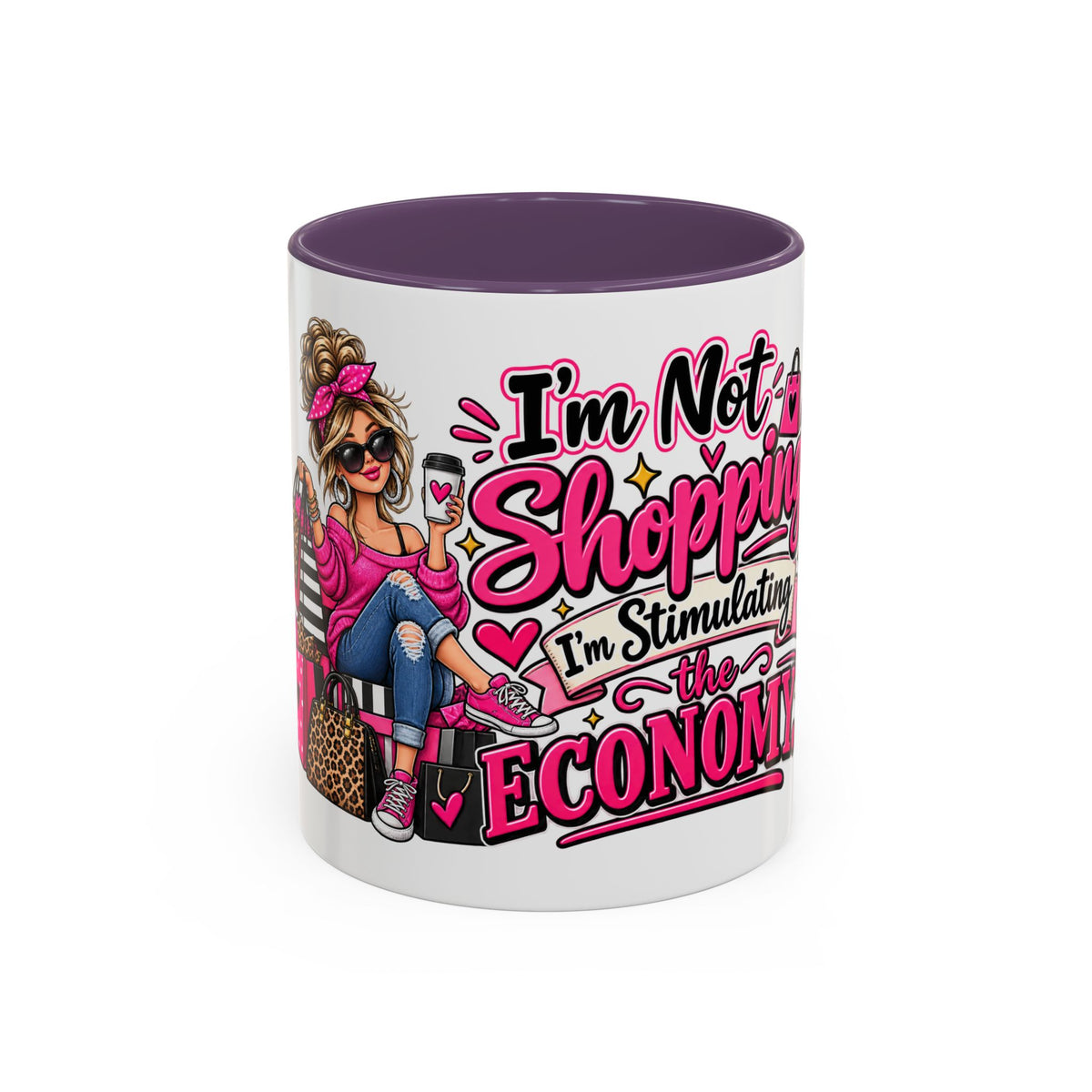 "I'm Not Shopping, I'm Stimulating the Economy" Mug (11oz, 15oz) — Purple, 11oz | The ClawMark Store