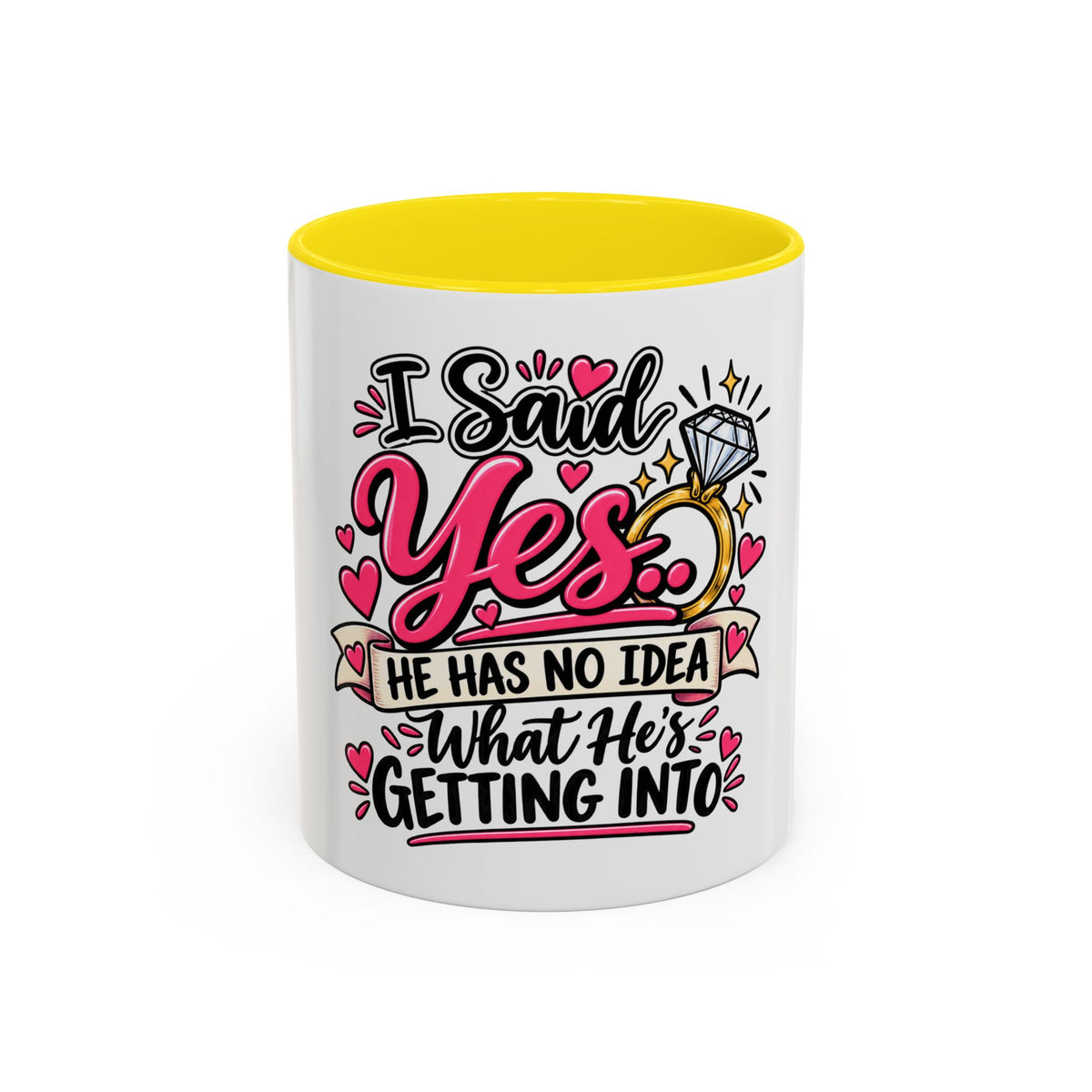 "I Said Yes" Engagement Proposal Mug — Yellow, 11oz | The ClawMark Store